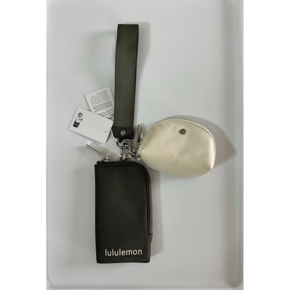 lululemon athletica Handbags - New Lululemon Dual Pouch Wristlet Wallet GRSG/LTIV/SLVR Silver Hardware Logo